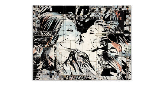 <p>Our Romance</p>

<p>Acrylic, Silkscreen Ink on Wood in Aluminum Frame.
61 &frac12; x 84 &frac12; Inches.</p>