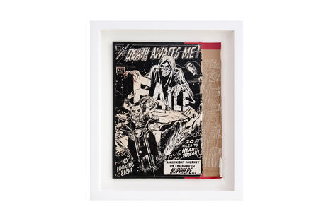 <p>Momento Mori BC:NYC
Paper Collage, Silkscreen Ink on Book Cover, Framed 10.5 x 12.5 Inches (frame size) Original</p>