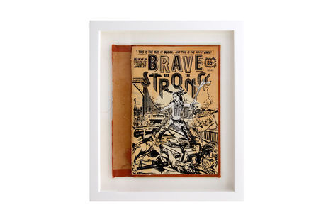 <p>Brave and the Strong BC:NYC
Paper Collage, Silkscreen Ink on Book Cover, Framed 9.5 x 11 Inches (frame size) Original</p>
