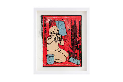 <p>Poison Boy BC:NYC
Paper Collage, Silkscreen Ink on Book Cover, Framed 10.5 x 12.5 Inches (frame size) Original</p>