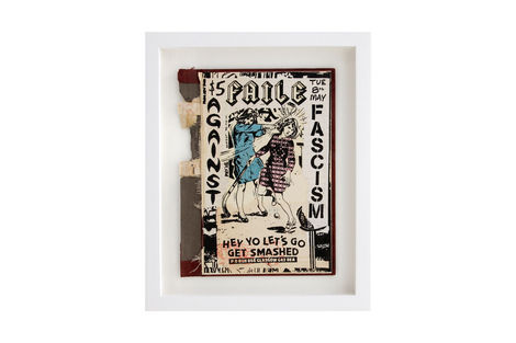 <p>Faile Against Facism BC:NYC
Paper Collage, Silkscreen Ink on Book Cover, Framed 9.25 x 11.25 Inches (frame size) Original</p>