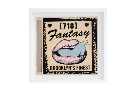 <p>718 Fantasy BC:NYC
Paper Collage, Silkscreen Ink on Book Cover, Framed 14 x 13 Inches (frame size) Original</p>