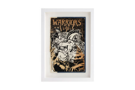 <p>Warriors of the Night BC:NYC
Paper Collage, Silkscreen Ink on Book Cover, Framed 9 x 12.25 Inches (frame size) Original</p>