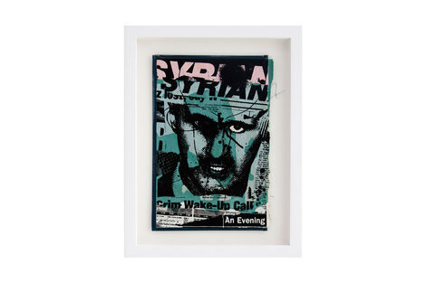 <p>Syriana BC:NYC
Paper Collage, Silkscreen Ink on Book Cover, Framed 9.25 x 12.25 Inches (frame size) Original</p>