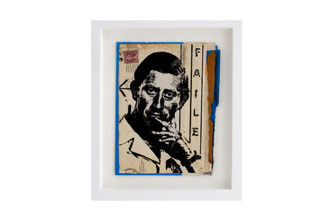 <p>Prince Charles H.R.H. BC:NYC
Paper Collage, Silkscreen Ink on Book Cover, Framed 9.5 x 11 Inches (frame size) Original</p>