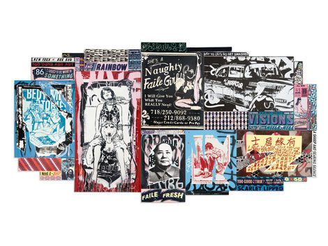 <p>Fortune<br/>
137in x 70in<br/>
Acrylic, Spraypaint and Silkscreen Ink on Wood
Faile 2012</p>