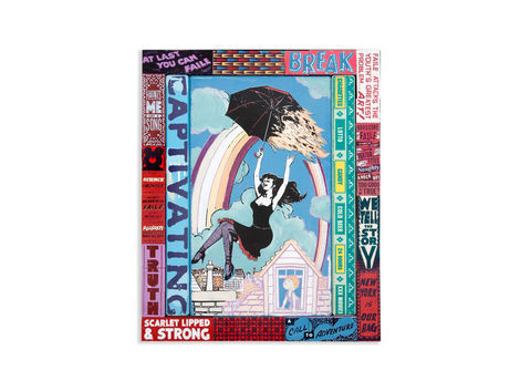 <p>Captivating Adventure<br/>
20.25 x 24.25 Inches<br/>
Acrylic, Silkscreen Ink on Wood, Steel Frame<br/>
Faile, 2012</p>