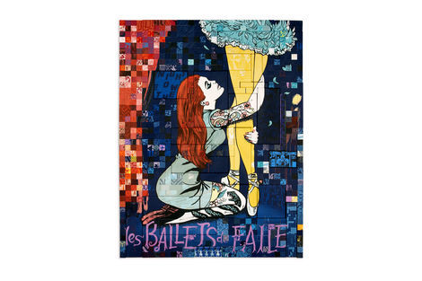 <p>les BALLETS de FAILE Dream Club
Acrylic and Silkscreen Ink on Wood, Steel Frame
Dimensions: 84in x 64in x 3in
Signed, Faile 2013</p>