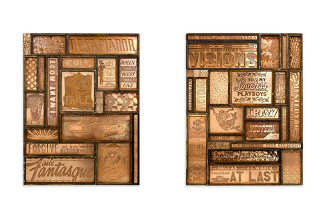 <p>Fantasque, Desafiador<br/>
Copper and Wood in Steel Frame<br/>
32 x 42 x 3 Inches</p>

<p>Faile Joaillier, Under Western Skies<br/>
Copper and Wood in Steel Frame<br/>
32 x 42 x 3 Inches</p>